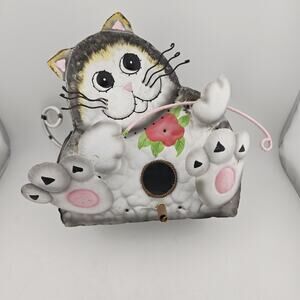 Whimsical Metal Cat Tea Light Candle Holder Lantern Hanging Garden Decor Folk Ar